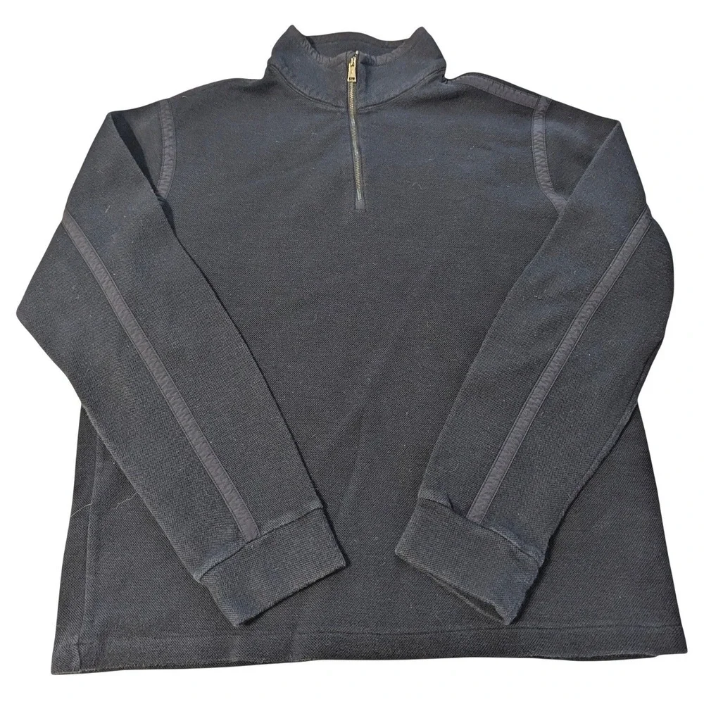 Polo Ralph Lauren Mens Navy Blue Quarter Zip Pullover Nylon Trim Waffle Knit L